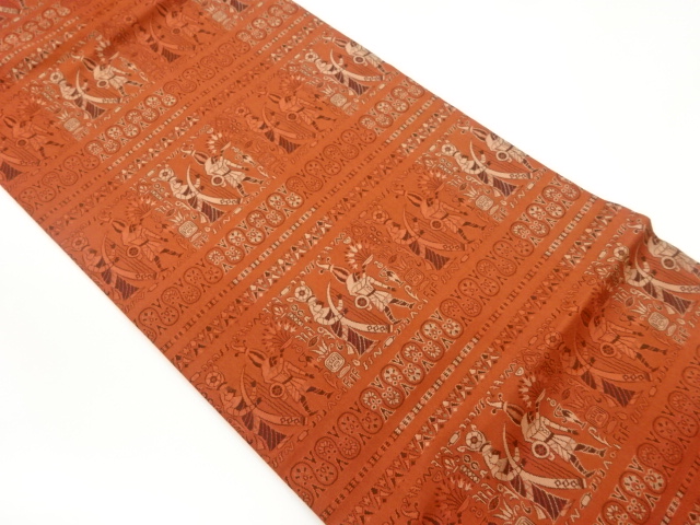 横縞に西洋人物模様織出し名古屋帯